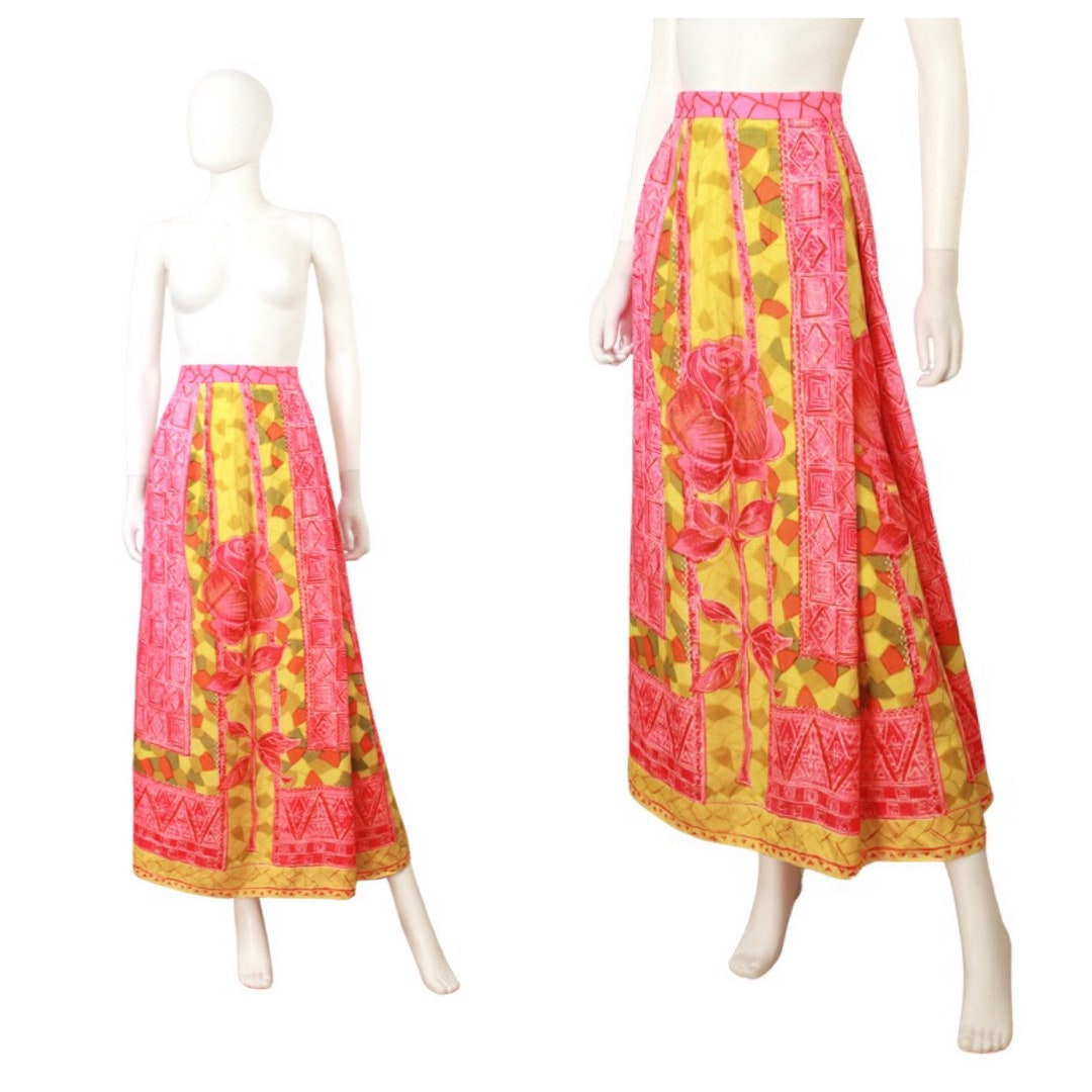 1960s Tiki Rose Print Maxi Skirt 1960s Pink Rose Print Skirt - Etsy