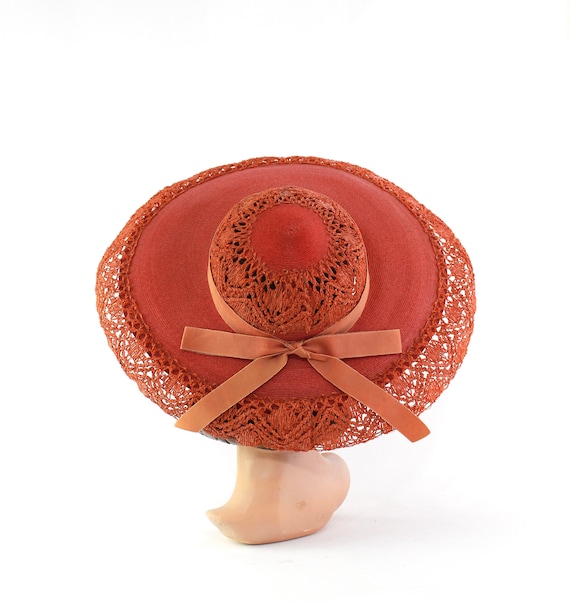 RESERVED | 1940s Red Platter Sun Hat - 1940s Orang