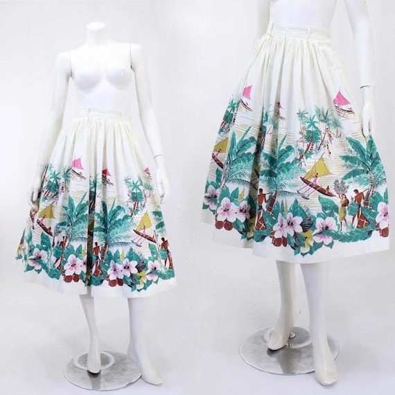 1950s Novelty Print Skirt - Island Novelty Print -
