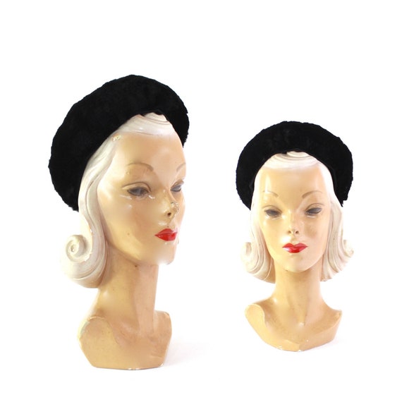 1950s Black Rabbit Fur Winter Hat - 1950s Rabbit F