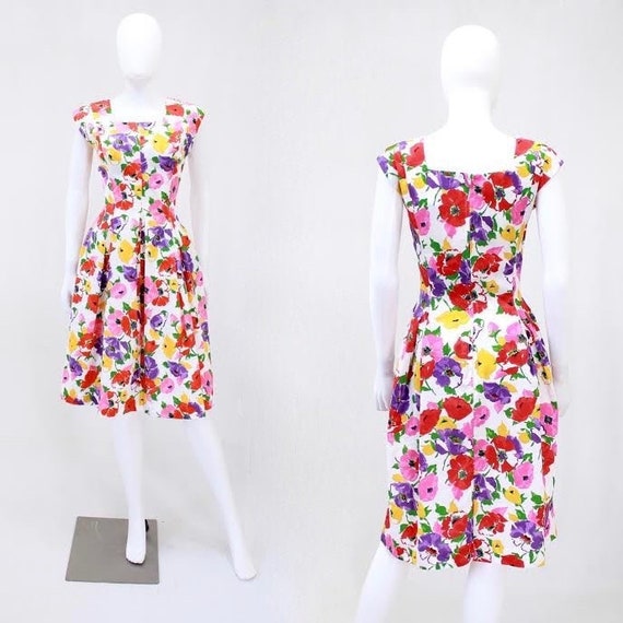 Floral Wiggle Sheath Dress - 1980s does 1950s Dres