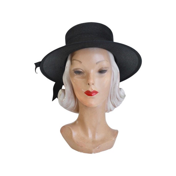 1950s Black Straw Sun Hat 1950s Black Sun Hat Vin… Gem