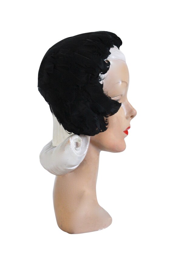 1950s Black Feather Cocktail Hat - 1950s Black Fe… - image 9