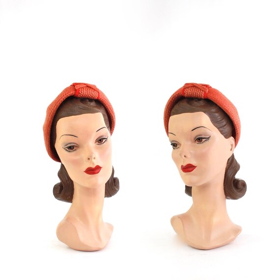 1940s Coral Orange Beret - 1940s Orange Beret - 19