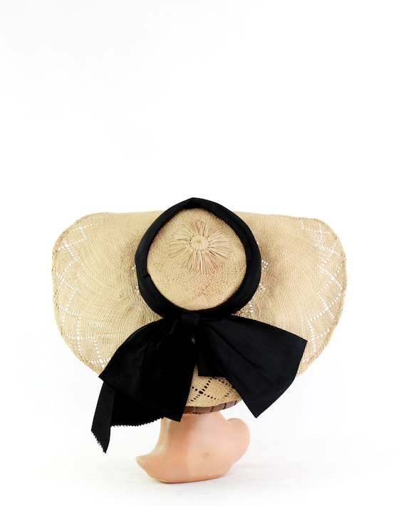 1940s Natural Straw Hat - 1940s Wide Brim Straw Ha