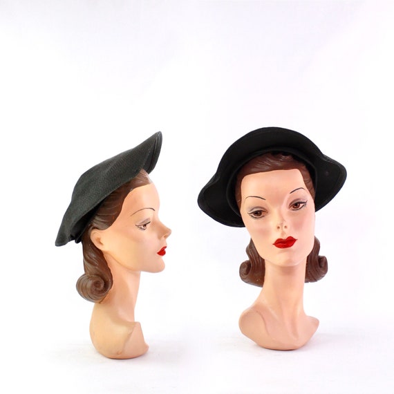 1950s Black Straw Dish Platter Hat - 1950s Black D