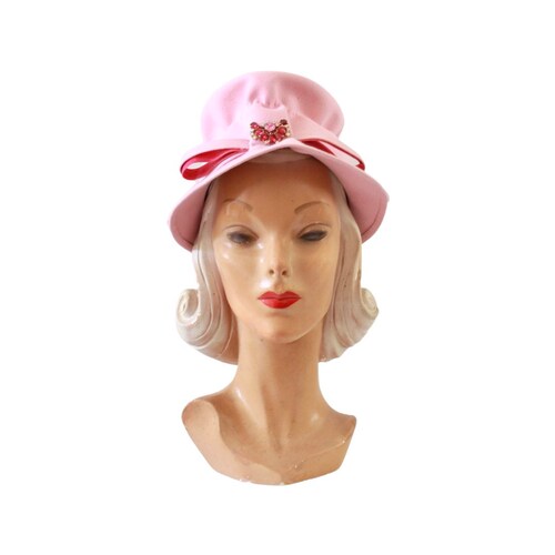 1950s Pink Bonnet Hat - shops 1960s Pink Hat - Vintage Pink Hat - 1950s Pink Felt Hat - Vintage Pink Felt Hat - 50s Womens Pink Hat - 60s Pink Hat