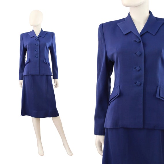 RARE 1940s Cobalt Blue Gabardine Suit - 1940s Blue Gab Suit - 1940s Womens Suit - 40s Blue Suit - Blue Suit - Blue Gab Suit | Size Small