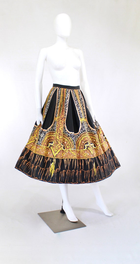 1950s Fan & Tassel Novelty Tromp l'oeil Skirt - 1… - image 4