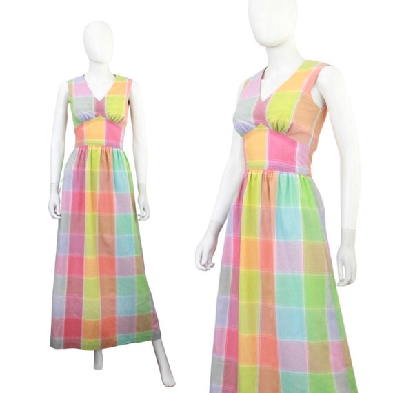 1970s Rainbow Maxi Dress - 70s Rainbow Dress - 70s