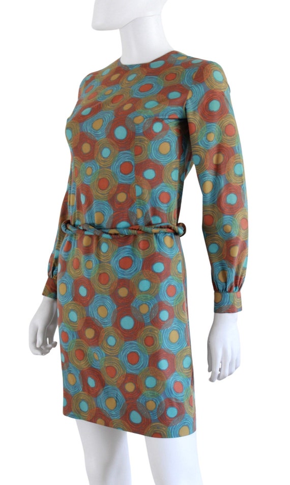1960s Jewel Tone Abstract Print Wiggle Dress - 19… - image 5
