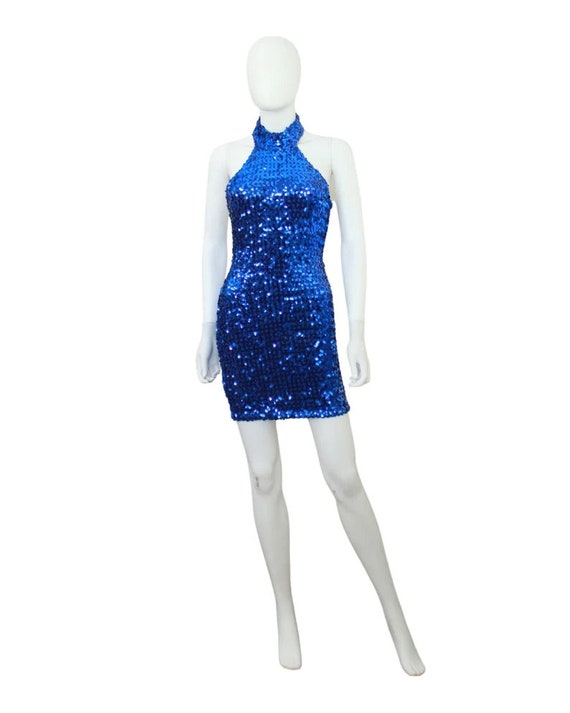 1990s Sequin Dress - Blue Sequin Dress - Vintage … - image 2