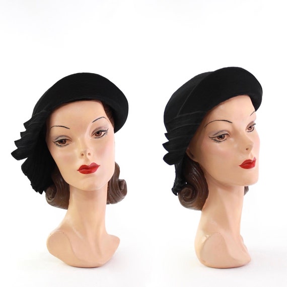 1930s Black Garbo Hat - 1930s Garbo Slouch Hat - 1