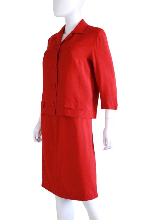 Early 1960s True Red Linen Suit - 60s Red Suit - … - image 5