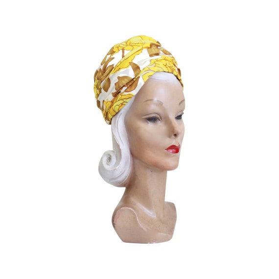 1960s Mustard Yellow Flower Turban Hat - 1960s Mo… - image 3