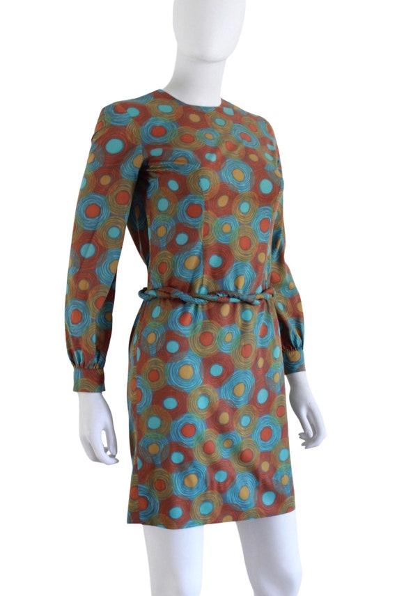 1960s Jewel Tone Abstract Print Wiggle Dress - 19… - image 7