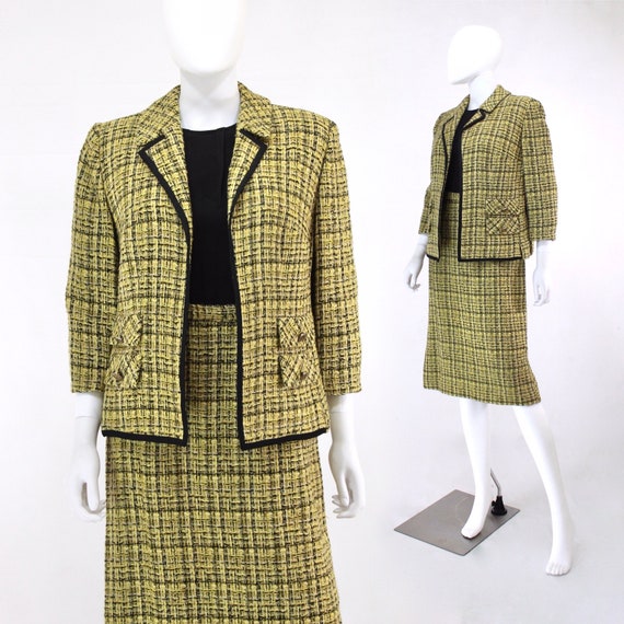 1960s Chartreuse Wool Suit - 1960s Chartreuse Suit