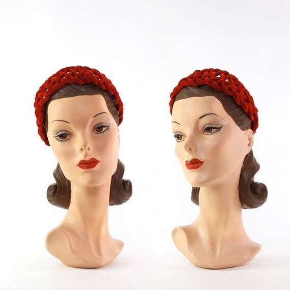 1950s Velvet Crown - 1950s Red Velvet Crown - 1950