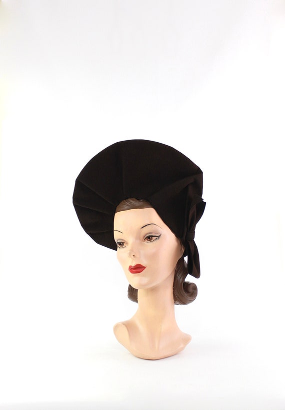 1940s Large Dark Brown Halo Hat - 1940s Halo Hat -