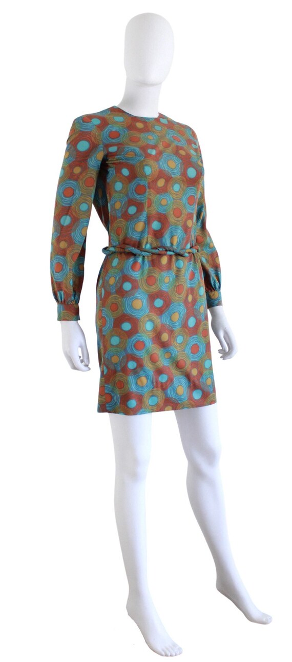 1960s Jewel Tone Abstract Print Wiggle Dress - 19… - image 8