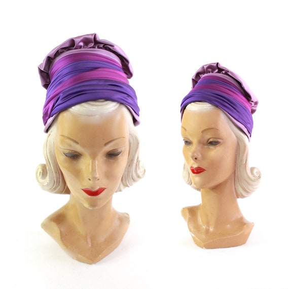 1960s Shades of Purple Turban Hat - Vintage Purple