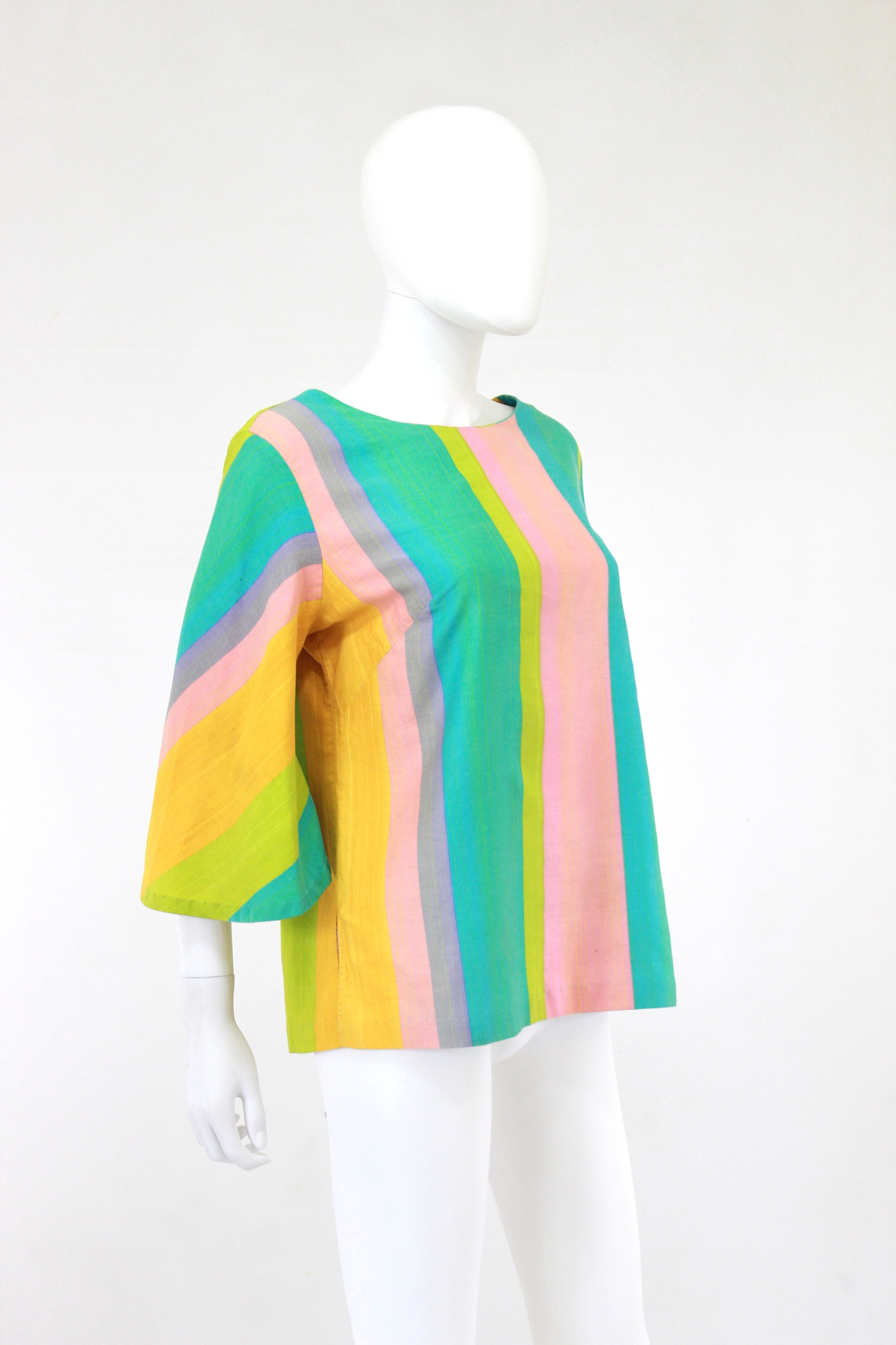 1960s Rainbow Tunic Blouse 1960s Angel Sleeves Blouse 60s - Etsy