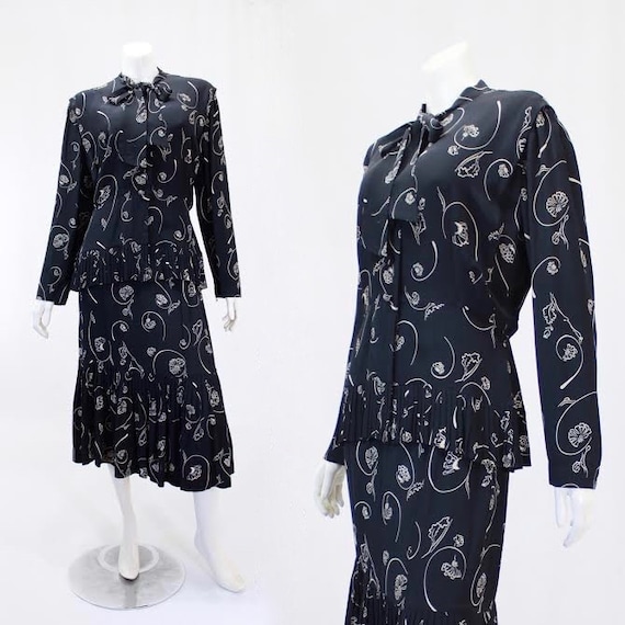 1940s Novelty Print Suit - 1940s Rayon Suit - 1940