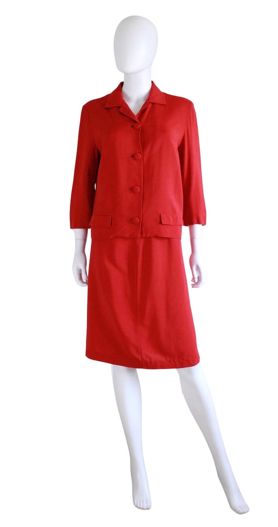 Early 1960s True Red Linen Suit - 60s Red Suit - … - image 2