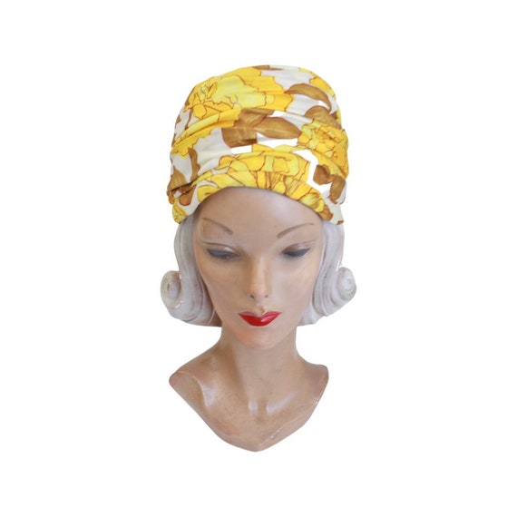 1960s Mustard Yellow Flower Turban Hat - 1960s Mo… - image 2