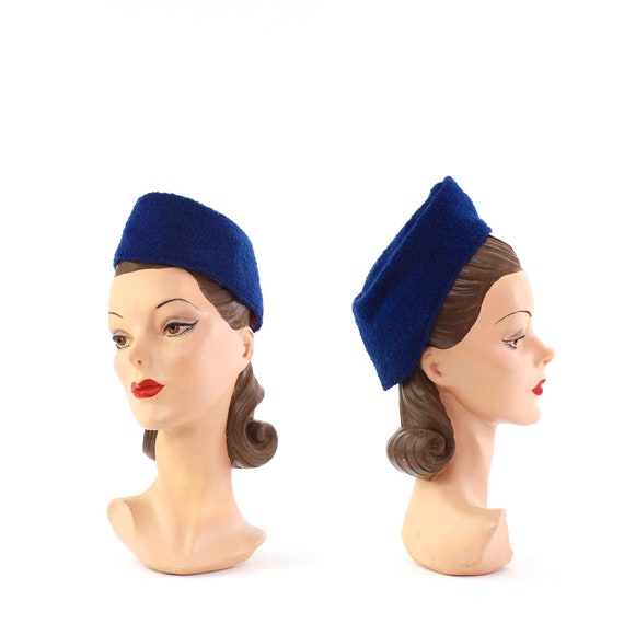 1940s Cobalt Blue Boucle Hat - 1940s Blue Garrison