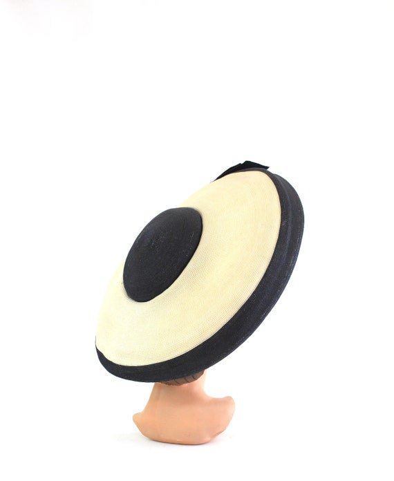 1950s Wide Brim Blue & White Platter Hat - 1950s W