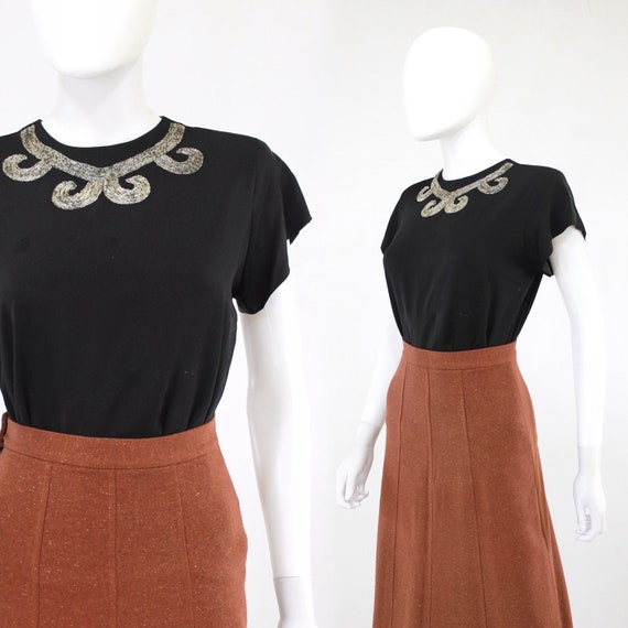 1950s Black Beaded Filagree Blouse - 1950s Womens