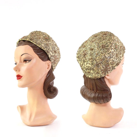 1950s Gold Cocktail Hat - 1950s Gold Toque Hat - 1
