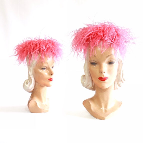 1960s Pink Feather Cocktail Hat - 1960s Feather Ha