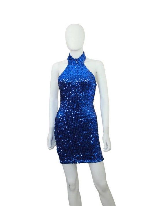 1990s Sequin Dress - Blue Sequin Dress - Vintage … - image 3