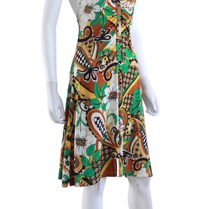 1970s Psychedelic Print Jersey Halter Dress 1970s Halter Dress 1970s Psychedelic Dress 70s Green Dress 70s Yellow Dress Size Small image 7