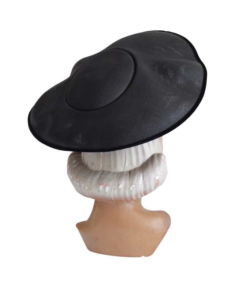 1950s Black Platter Hat 1950s Black Cartwheel Hat 50s New Look Hat 50s Black Sun Hat 50s Black Hat 50s Platter Hat 50s Dish Hat image 5