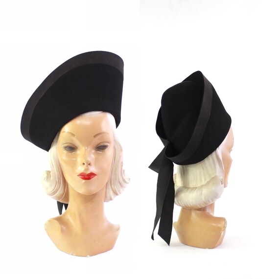 RESERVED | 1930s Black Large Toque Tilt Hat - 1930