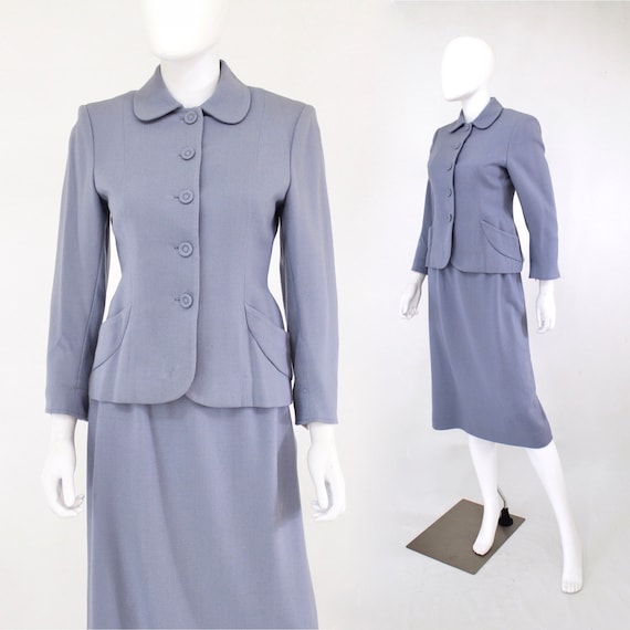 1950s Cornflower Blue Wool Suit - 1950s Blue Suit