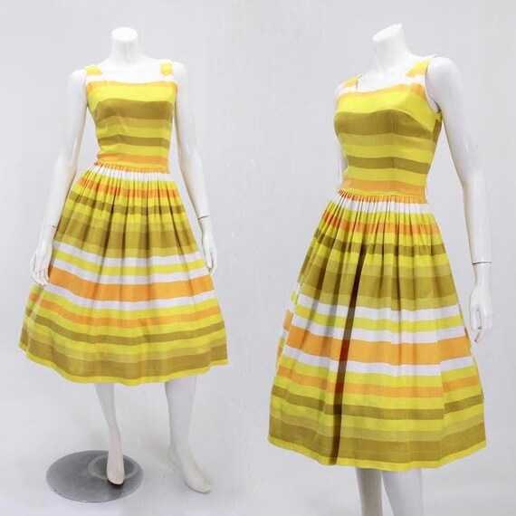 1950s Rainbow Dress - Citrus Stripe Dress - 50s Ye