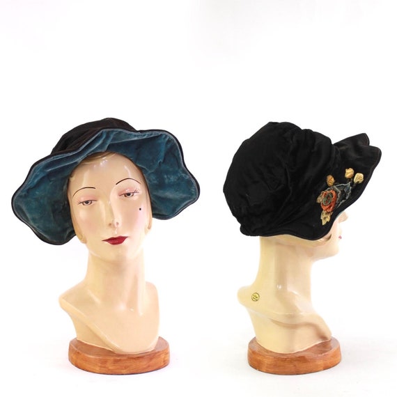 1920s Velvet Scalloped Brim Bonnet - 1920 Velvet C
