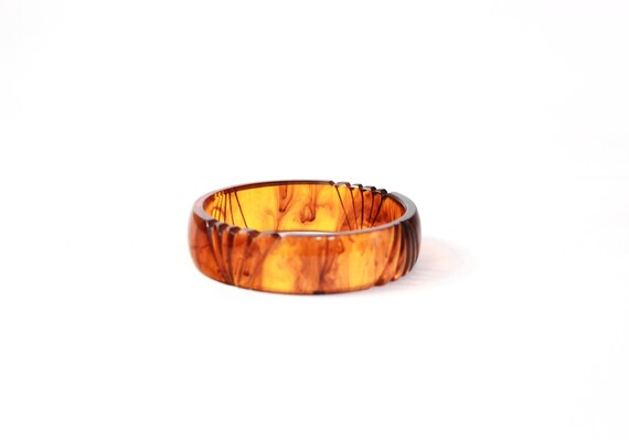 Vintage Carved Bakelite Bangle - Vintage Root Beer
