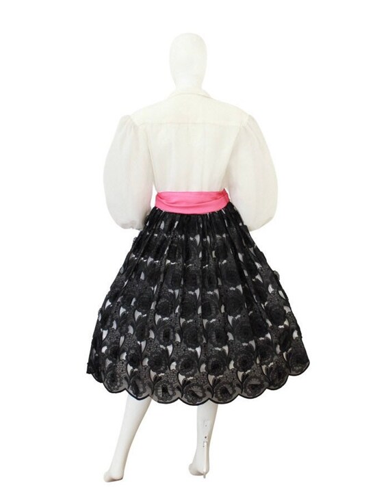 1950s Black & White Balloon Sleeve Dress - 1950s … - image 10