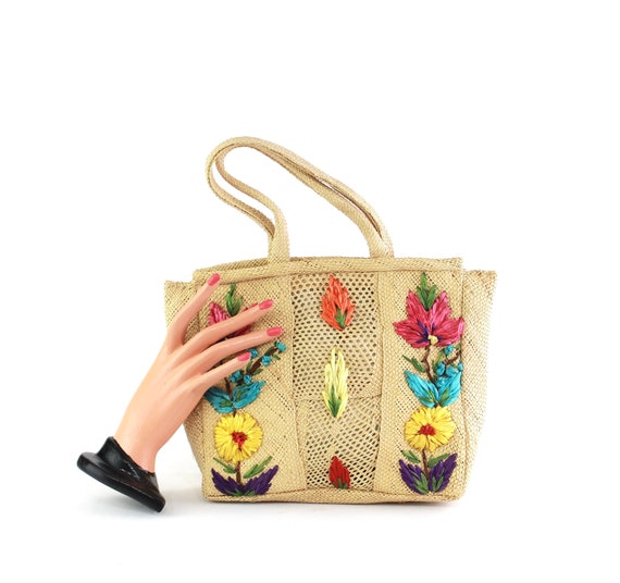 1960s Rainbow Raffia Purse - Vintage Raffia Purse