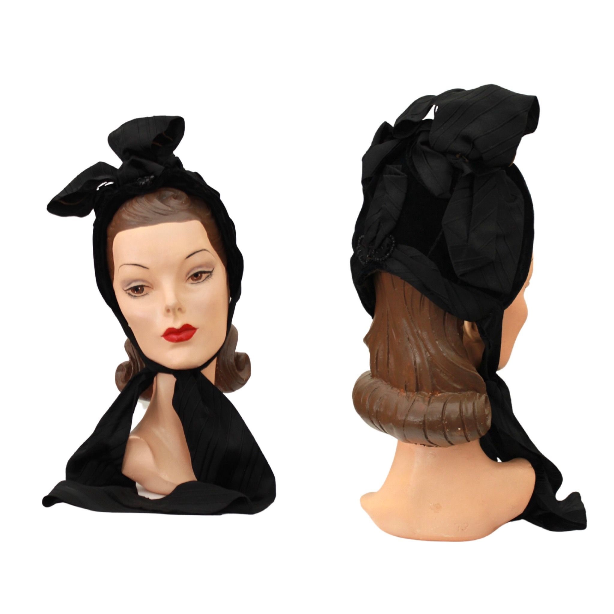 Victorian Black Bonnet With Jet Bead 