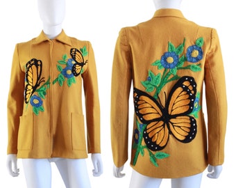 OOAK 1960s Butterfly Jacket - Vintage Butterfly Jacket - 1960s Crewel Jacket - Vintage Crewel Jacket - 1960s Coat - 1960s Jacket | Size XS