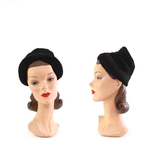 1940s Black Crepe Open Crown Turban - 1940s Bumper