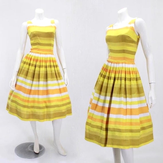 1950s Rainbow Dress - Citrus Stripe Dress - 50s Ye