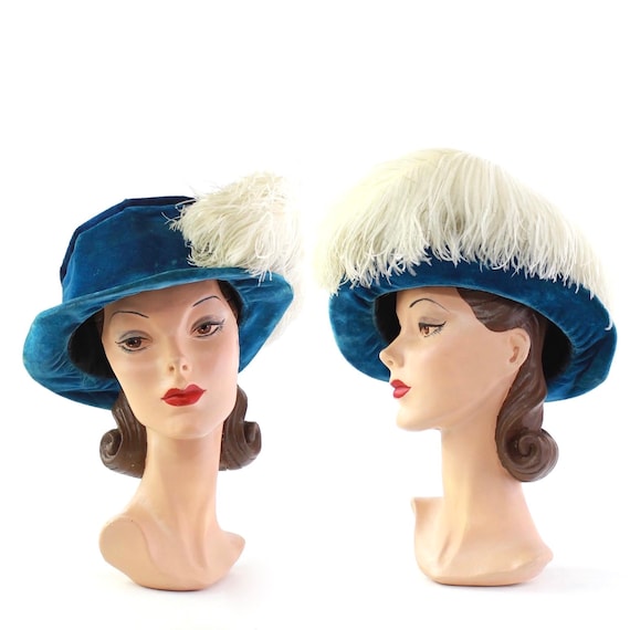 Edwardian Cerulean Blue Hat - Edwardian Velvet Hat