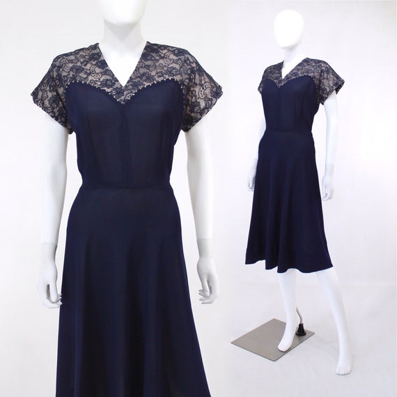 1950s Indigo Blue Cocktail Dress - 1950s Deep Purp